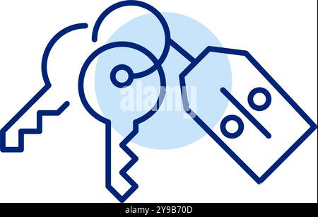 Keys bundle and percent tag. Property deals, real estate investment or mortgage interest rate. Pixel perfect, editable stroke vector icon Stock Vector
