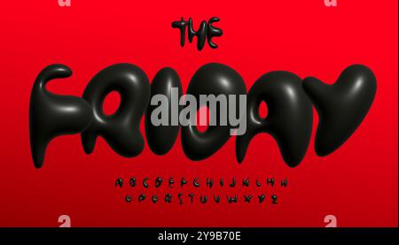 Shiny 3D letters, groovy bubble alphabet, volumetric Halloween typography with glossy balloon effect, promo and sale poster design, rounded, inflated Stock Vector