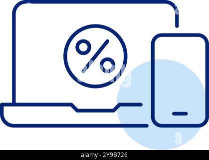 Laptop and smartphone with percent symbol. Performance across platforms, multi-device performance tracking. Pixel perfect, editable stroke vector icon Stock Vector