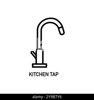 This icon showcases a modern sink faucet, commonly used in kitchen and bathroom designs. It s a minimalist line art representation suitable for home i Stock Vector