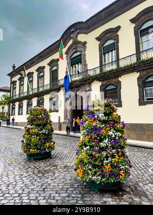 Town hall of Funchal at the Praca do Municipio in Funchal, Madeira, Portugal. Stock Photo