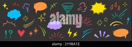Movement effect. Comic emoji. Line hand draw arrow. Sketch motion icons ...