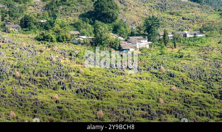 An ethnic minority village on the Dong Van Stone Plateau in Ha Giang Province, Vietnam Stock Photo