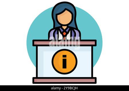 Information icon. colored outline icon style. desk information. icon related to reception. hotel elements vector illustration Stock Vector