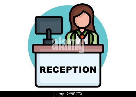 Reception icon. colored outline icon style. women with desk. icon related to reception. hotel elements vector illustration Stock Vector