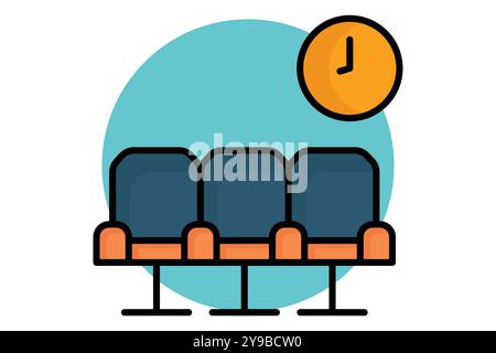 Lobby icon. colored outline icon style. chair with clock. icon related to reception. hotel elements vector illustration Stock Vector