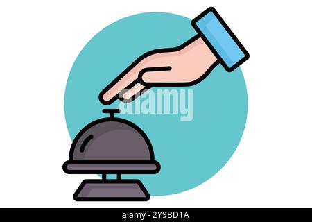 Desk bell icon. colored outline icon style. hand with bell. icon related to reception. hotel elements vector illustration Stock Vector