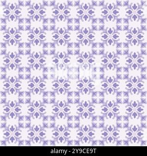 Talavera Ceramic Pattern With Purple Color Combination. Tile Pattern Azulejos Stock Vector