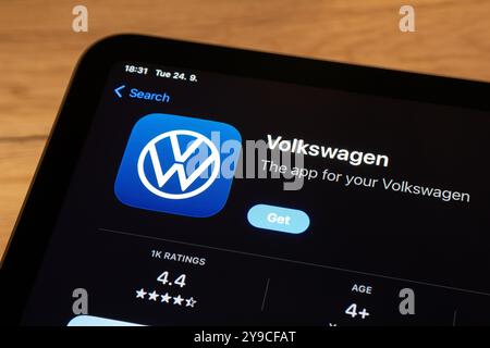 OSTRAVA, CZECHIA  SEPTEMBER 24, 2024: App store with Wolkswagen mobile application for smart cars to be installed Stock Photo