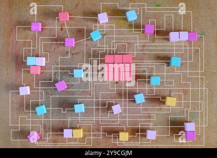complex messy management or organization, chaotic decision tree, complicated business process Stock Photo