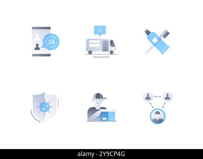Restrictions during a pandemic - flat design style icons set Stock Vector