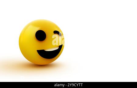Emoji yellow winking face. Funny cartoon emoticon icon. 3D illustration for chat or message. Vector illustration Stock Vector