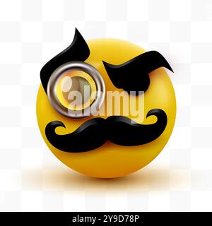 Gentleman emoticon. Sir icon with mustache and monocle. Vector illustration Stock Vector