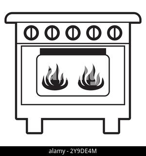 Minimalist stove icon featuring flames, perfect for representing cooking, kitchen activities, or culinary themes in a modern, stylish way. Stock Vector