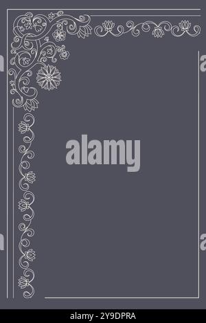 Hand-drawn frame with floral design, delicate curves and scrolls in the top-left corner and along the left side Stock Vector