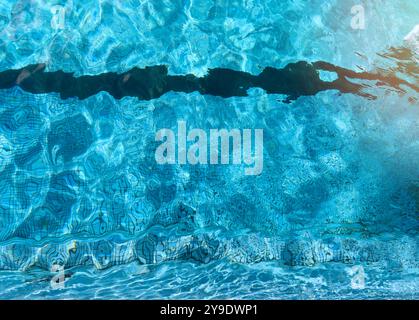 Vibrant ripple blue pool water texture macro close up view Stock Photo