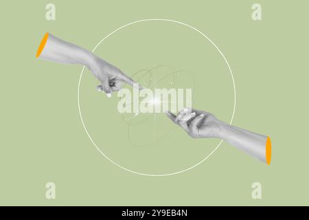 Woman fingers showing a white spark on a green background with a white circle Stock Photo