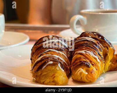 Puff pastry cakes. Close view. Stock Photo