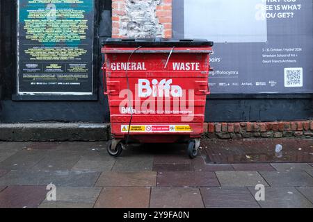 Red Biffa Waste Bin, Cardiff, Wales Stock Photo