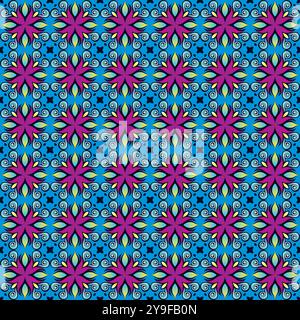 Mexican tile pattern vector seamless with flower vintage ornaments. Portuguese azulejos, mexico talavera, italian sicily or spanish majolica motifs Stock Vector
