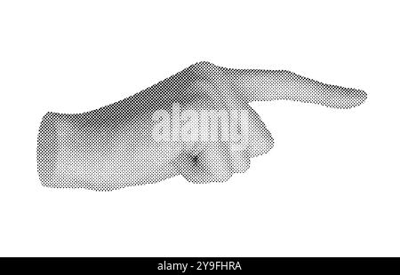 Finger pointing gesture, indicating aside, showing. Pointer sign. Halftone old style vector isolated on white background. Stock Vector