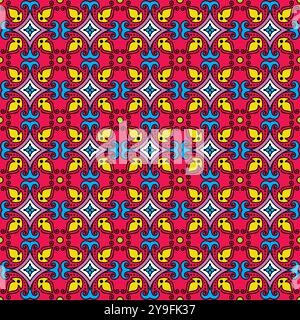 Italian ceramic full color tile pattern. Mediterranean porcelain pottery. Ethnic folk ornament. Mexican talavera, Portuguese azulejo Stock Vector