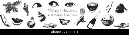 Christmas halftone collage set vector illustration Stock Vector