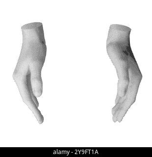 Hands holding empty space. Halftone style vector isolated on white background. Stock Vector