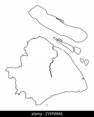 Shanghai outline map isolated on white background, China Stock Vector