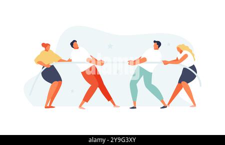 Group of business people tug of war. Competition and business struggle vector concept Stock Vector