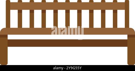 Wooden bench with backrest standing on white background, front view, urban furniture for parks and squares Stock Vector