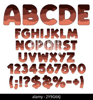 Font, alphabet, letter, number from layers. Isolated vector objects on white background. Stock Vector