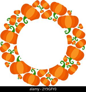 Vector illustration: frame of orange pumpkin on white background. Decorative element for Halloween or thanksgiving party greeting cards, posters, post Stock Vector