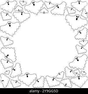 Frame vector design for with characteristic elements of Halloween with scary ghost. round frame Stock Vector