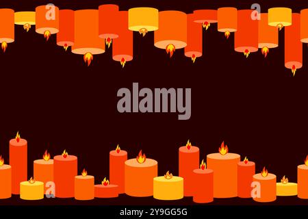 Scented orange burning candles seamless pattern border. Design for printing, textiles, wrappers. Spa and aromatherapy halloween Vector cartoon illustr Stock Vector