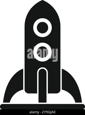 Simple vector icon of a spaceship rocket standing on a launchpad, ready for takeoff Stock Vector