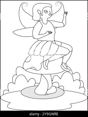 mushroom. Provides hours of coloring fun for children. To color, this page is straightforward. Suitable for little kids and toddlers. Stock Vector