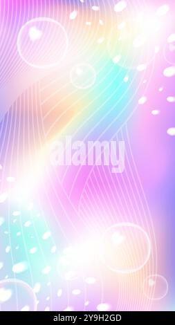 rainbow unicorn stories background with bubbles. Holographic y2k anime style design. Design with mesh. Stock vector illustration in abstract style. Stock Vector