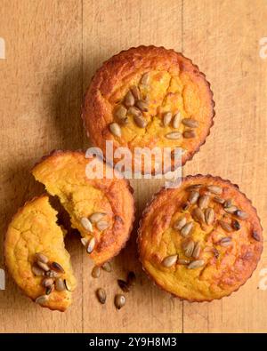 Savory red lentils cupcakes on wooden surface top view Stock Photo