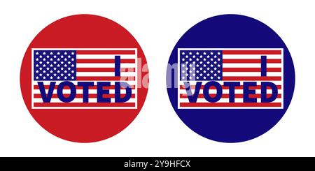 Two circular I Voted badges with American flags, symbolizing participation in U.S. elections. It can be used for election campaign, voting awareness, Stock Vector