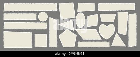 Set of torn empty pieces paper sheets with jagged edges. Scraps of paper. Shredded material of different shapes. Vector illustration Stock Vector