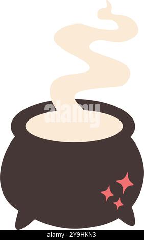 Dark witchs cauldron. Cute spooky Halloween element in flat style. Vector illustration Stock Vector