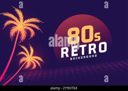 80s retro style sci fi trendy background with palm tree design vector Stock Vector