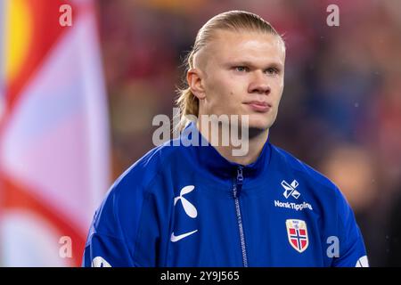 Oslo, Norway 10 October 2024 Erling Haaland of Norway and Manchester City during Norway’s national anthem at the UEFA Nations League group B3 match between Norway and Slovenia at the Ullevaal Stadion in Oslo, Norway credit: Nigel Waldron/Alamy Live News Stock Photo