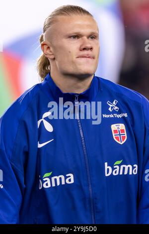 Oslo, Norway 10 October 2024 Erling Haaland of Norway and Manchester City during Norway’s national anthem at the UEFA Nations League group B3 match between Norway and Slovenia at the Ullevaal Stadion in Oslo, Norway credit: Nigel Waldron/Alamy Live News Stock Photo