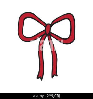 Vector hand drawn sketch doodle red colored bow tie isolated on white background Stock Vector