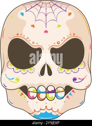 Spider web decorated sugar skull, Vector Stock Vector