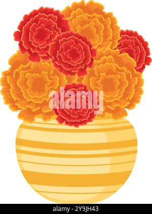 Yellow vase with orange flowers for home decor Vector Stock Vector