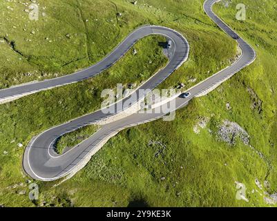 Landscape at the Furka Pass, drone photo. Alpine pass between the canton of Uri and the canton of Valais. Realp, Canton Uri, Switzerland, Europe Stock Photo