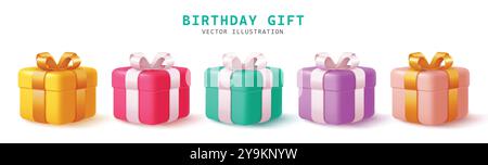 Birthday gift elements vector set design. Birthday gifts box surprise elements collection for wedding, anniversary and holiday occasion isolated white Stock Vector